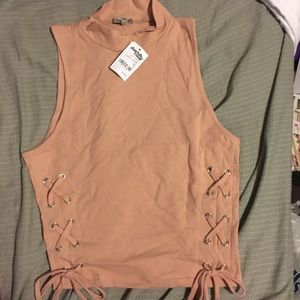 High Neck Lace Up Crop Top